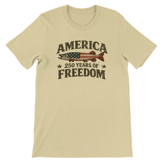 America 250 Years of Freedom Fishing T-Shirt, Patriotic Patriotic Apparel, USA Anniversary Gift, Fisherman Tee, 250th Birthday Shirt