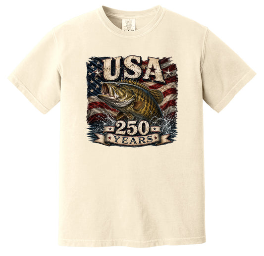 USA 250th Anniversary Fishing Shirt, Smallmouth Bass Fishing Tee, Patriotic Bass Fisherman Gift, Vintage Style USA Apparel
